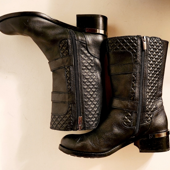 Vince camuto black leather motorcycle boots woman's size 39 - Picture 2 of 7
